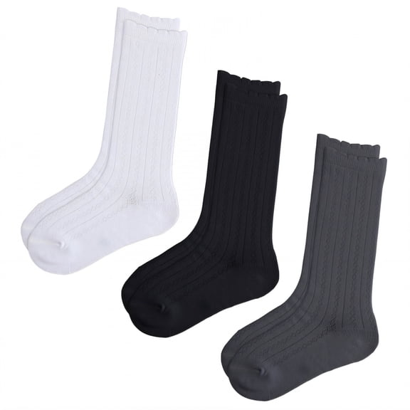 TELOLY 3Pairs Girls Knee High Socks,90-105Cm Knee High Socks,Lace Trim Knee Socks,Style1,Xs