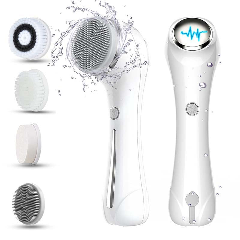 IOCOCEE Facial Cleansing Brush, Electric Cleaning Massage 2-in-1 Silicone Facial Washing Waterproof Brush, Deep Cleaning Blackhead Removal, Four Brushes, USB Charging