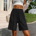 thumbnail image 2 of Edvintorg Bermuda Shorts for Women Knee Length Elastic Waisted Breathable Lightweight Loose Fit Casual Short Women Summer Clothes Black L, 2 of 6
