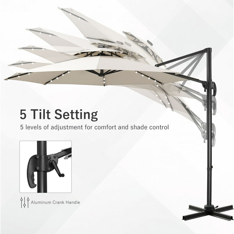 cantilever patio umbrella with solar panel on top Pellebant Double Top 11 ft. Square Solar LED Lighted Heavy Duty 360 Rotation Cantilever Patio Umbrella in Red with 350 lbs. Base