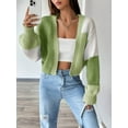 thumbnail image 2 of Women'S Color Block Open Front Long Sleeve Ribbed Knit Cropped Cardigan Sweaters Light Green S, 2 of 8