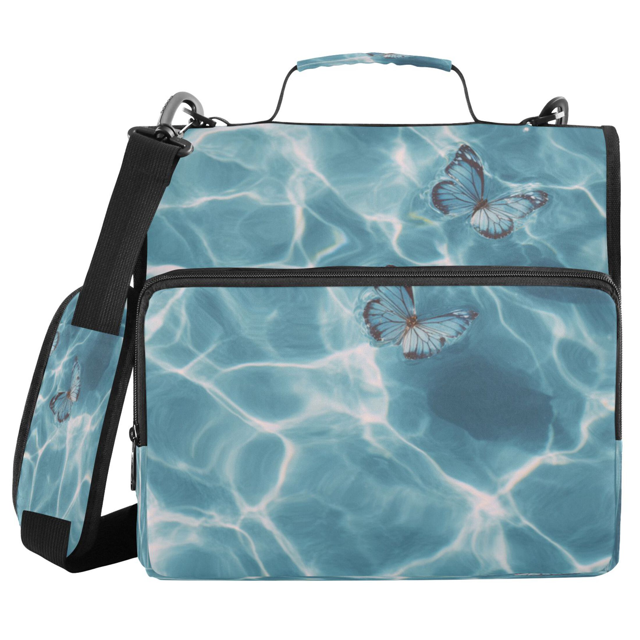 Zipper Binder 3 Rings Stationery Office Files Daily Organizer File Folder Storage Bag Blue Butterflies Upon The Water