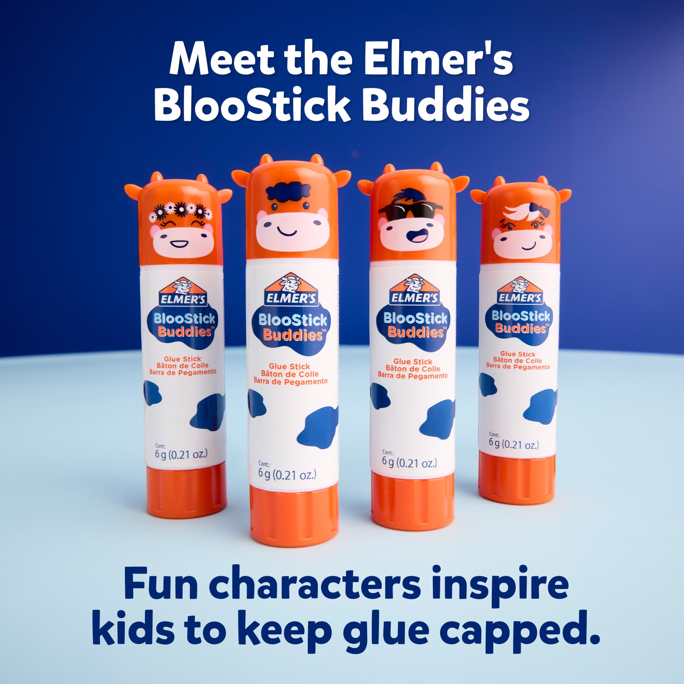 Elmer's BlooStick Buddies Glue Sticks, Disappearing Blue, 6g, 4 Count