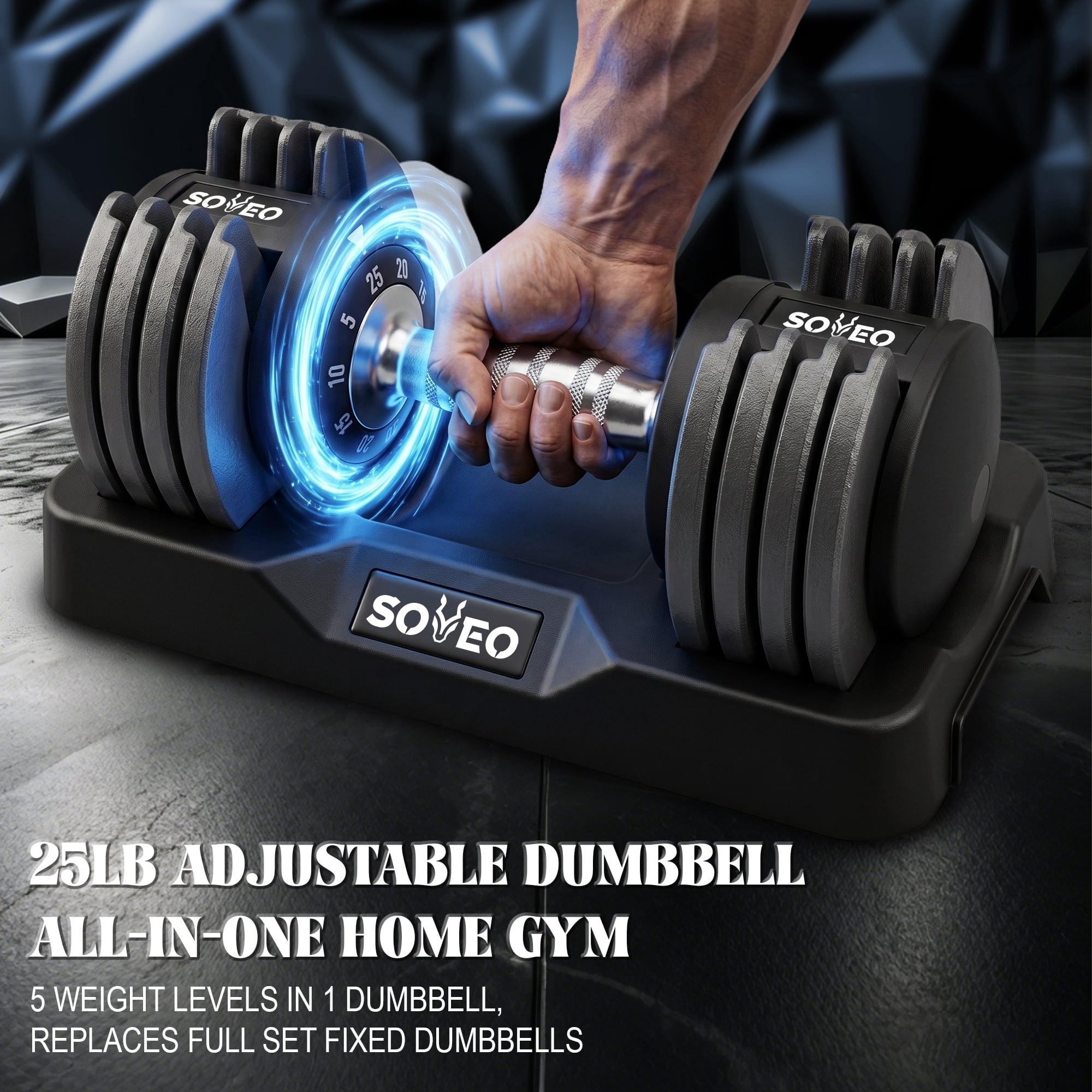 Leumius Adjustable Dumbbell Set, 10-in-1 25LB/55LB Adjustable Dumbbells with Lock System, Fast 1 Sec Adjustment, Non-Slip Grip & Storage Tray, Home Gym Workout Weights for Men Women,Black
