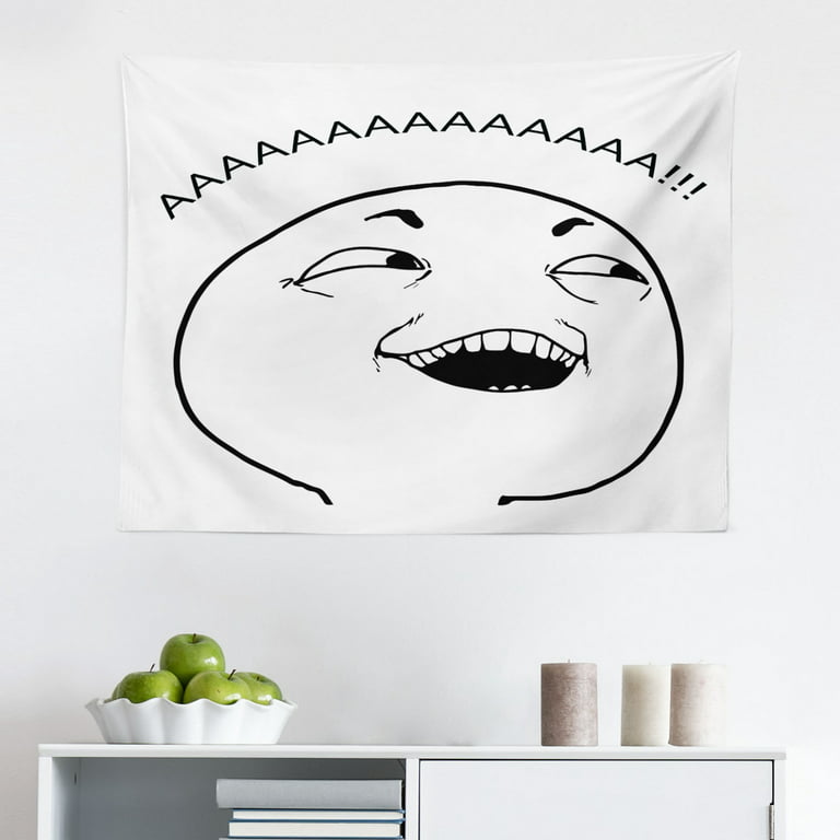 Humor Tapestry, Cartoon Style Troll Face Guy for Annoying Popular Internet  Meme Design, Fabric Wall Hanging Decor for Bedroom Living Room Dorm, 2