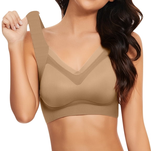 WCJM Womens Everyday Bras Comfortable Wireless Bralettes V Neck Bra Smooth Brassiere Basic Bras Comfortable Bras