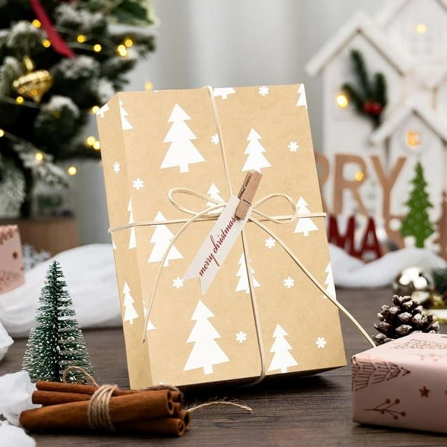 Papel de regalo navideño Kraft de gran tamaño - Patrones blancos navideños de 100x44cm • Papel resistente a desgarros de 80g • 1 rollo