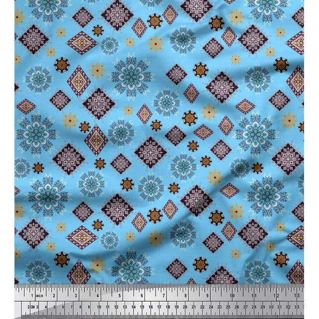 Soimoi Moss Georgette Fabric Ikat & Mandala Kaleidoscope Print Fabric by The Yard 42 Inch Wide