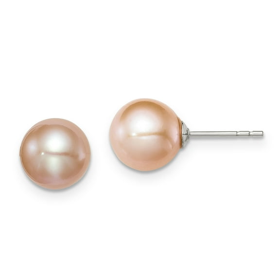 Primal Silver Sterling Silver Rhodium-plated 8-9mm Pink Freshwater Cultured Round Pearl Stud Earrings
