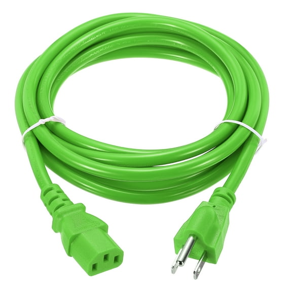 Uxcell 10ft 18 AWG Green 18/3 Universal Power Cord C13 to NEMA 5-15P 10A 125V 3-Prong Extension Power Cord