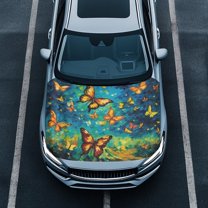 Uorisanigo Car Hood Cover Universal Hood Protectors Car Hoods, Washable Golden Butterfly Print Vehicle Hoods Protection Easy Clean Accessories Decoration and Protection