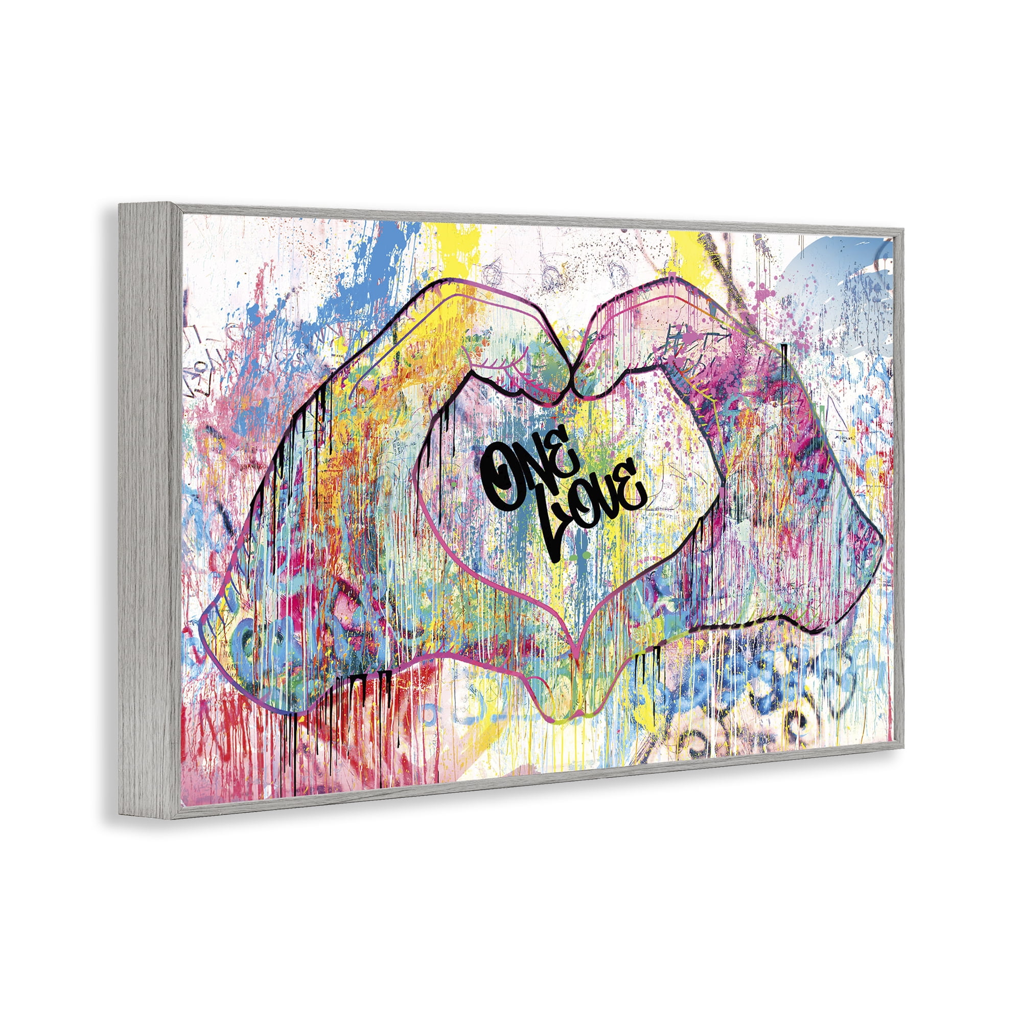 Stupell Industries Urban One Love Heart Symbol Typography Painting Gray Framed Art Print Wall Art, 24 x 16