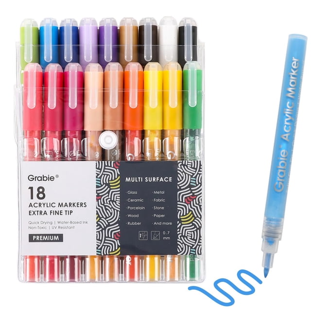 Marcadores de pintura Grabie acrílicos 18 colores punta extrafina 0.7 mm