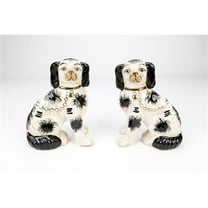 AA Importing 25685 Black & White Staffordshire Spaniels Figurine with Gold Chain, Set of 2