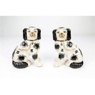 AA Importing 25685 Black & White Staffordshire Spaniels Figurine with Gold Chain, Set of 2