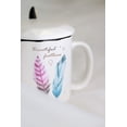 thumbnail image 2 of Ceramic Mug Elegant Feather Design with Spoon and Lid, 2 of 5