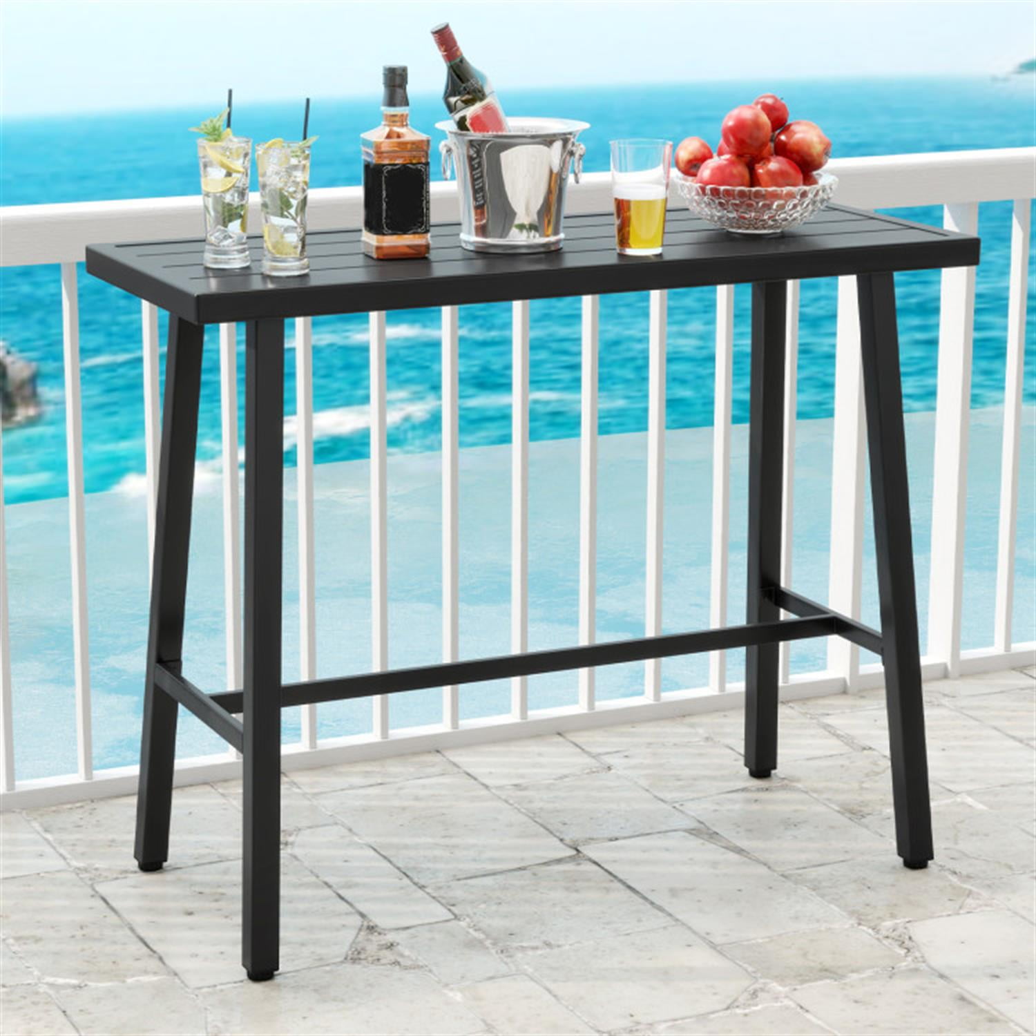Demi Bonn 36" Patio Counter Height Bar Table with Adjustable Foot Pads, Outdoor Dining Tables for Balcony Patio Garden Poolside, Black