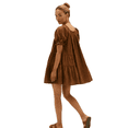thumbnail image 5 of Dark Brown Babydoll Mini Dress For Women Summer Loose Bubble Short Sleeve Scoop Neck, 5 of 7