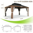 thumbnail image 2 of INTER HUT 12x16 FT Wooden Finsh Aluminum Frame Hardtop Gazebo with Textilene Nettings and Curtains, 2 of 7