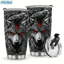 Foloda 1pc Awesome Wolf Pattern Mug Gift Stainless Steel Water Bottle Gift For Men Birthday Christmas Best Gift For Father's Day, 20oz With Lid Keep drinks hot/cold Tumbler Cup, Insulated Travel Coff