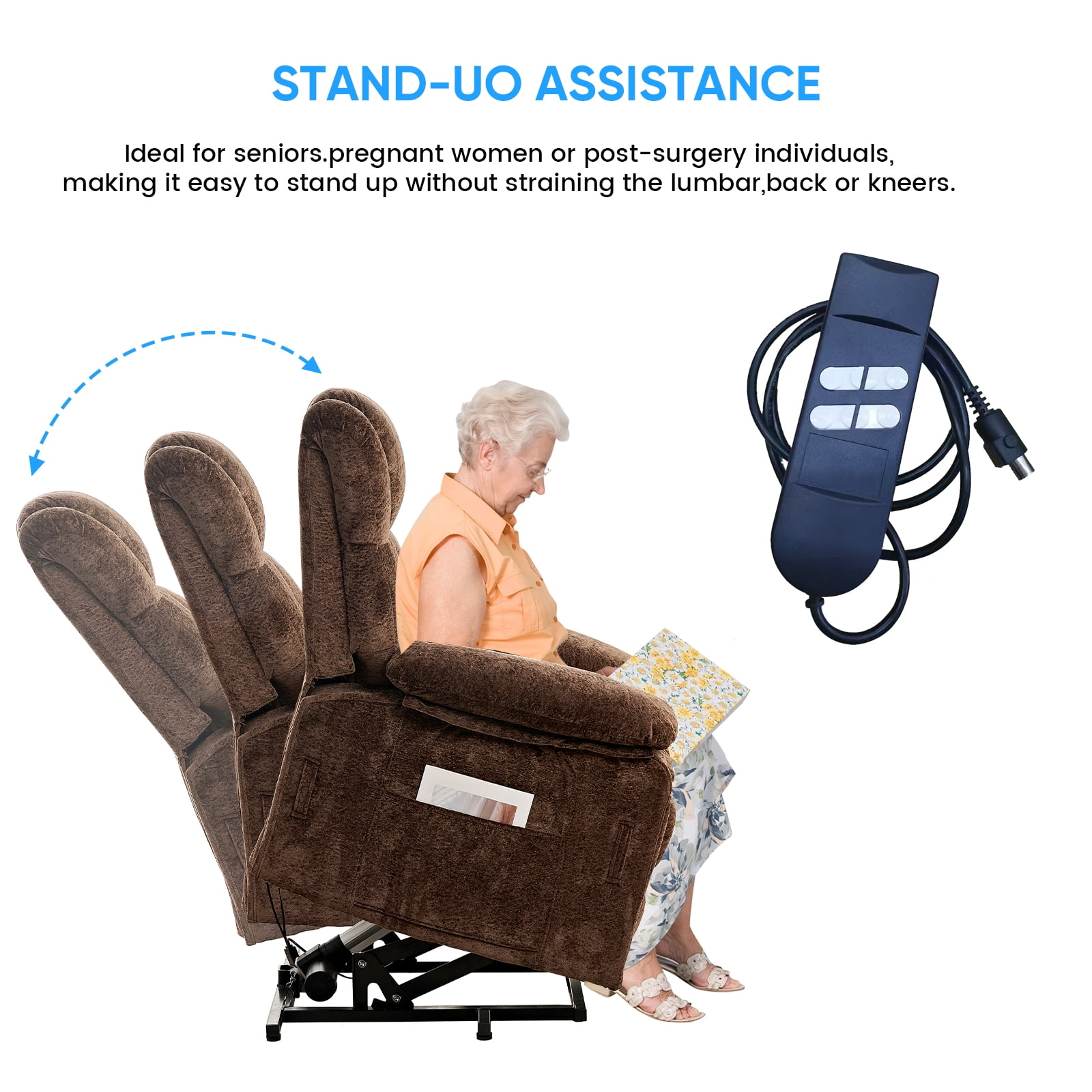 Puremind Power Lift Recliner Chair with Heating and Message for Elderly, Dual Motor Electric Lift Recliner Sofa for Living Room/Bedroom, Brown
