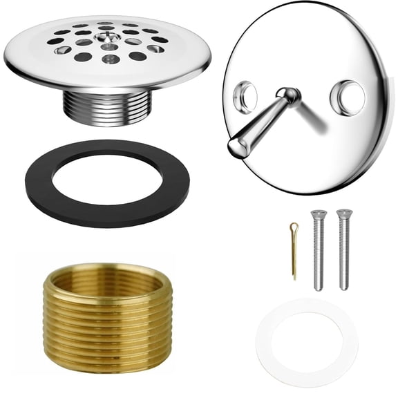 Trip Lever Tub Trim Kit with Trip Lever Overflow Face Plate for 1-1/2" and 1-3/8" Bathtub Drains with Strainer, Overflow and Matching Screws,Silver