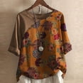 thumbnail image 1 of ICHUANYI ClearanceWomen's Summer Short 3/4 Sleeve Printed Loose Shirt Tops Blouse(Yellow, S) ICHUANYI WER20232080503837, 1 of 3