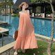 thumbnail image 2 of Vestidos largos de playa para mujer, color naranja, sin espalda, línea A, 2 of 5