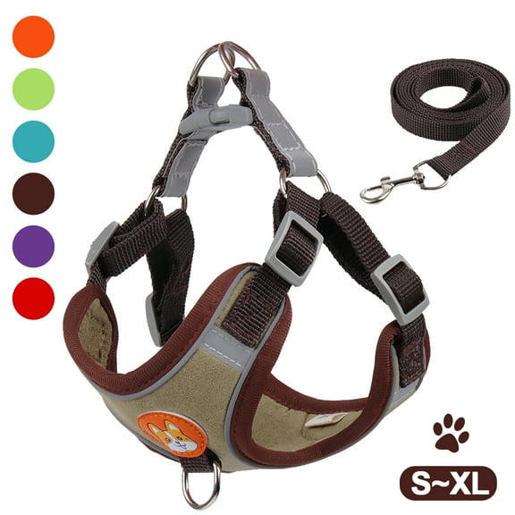 Puppy Harness - Small Dog Harness and Leash Set, Adjustable & Comfortable Padded Reflective Vest for Puppies and Small Breeds Dogs Walking ( Brown,XL )