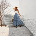 thumbnail image 2 of LWavelet Women Floral Print Tiered Maxi Skirt Elastic Drawstring Waist Boho Long Skirt Blue XL, 2 of 5