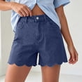 thumbnail image 2 of Women's Y2K Jean Shorts High Waist Loose Scalloped Hem Denim Shorts Soft Stretch Vintage Jeans with Pockets Daily Travel Casual Outfits Blue, 2 of 8