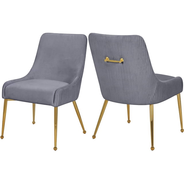 Meridian Furniture Ace Gray Velvet Dining Chair with Gold Legs, Gray (Set of 2)
