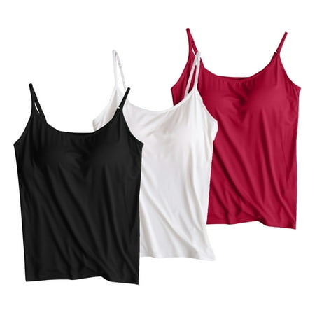 Sokhug 3PC Tank Top For Women Cotton Padded Bra Scoop Neck Strap Basic Layer Bodysuit Sleeveless Summer Tops 2024