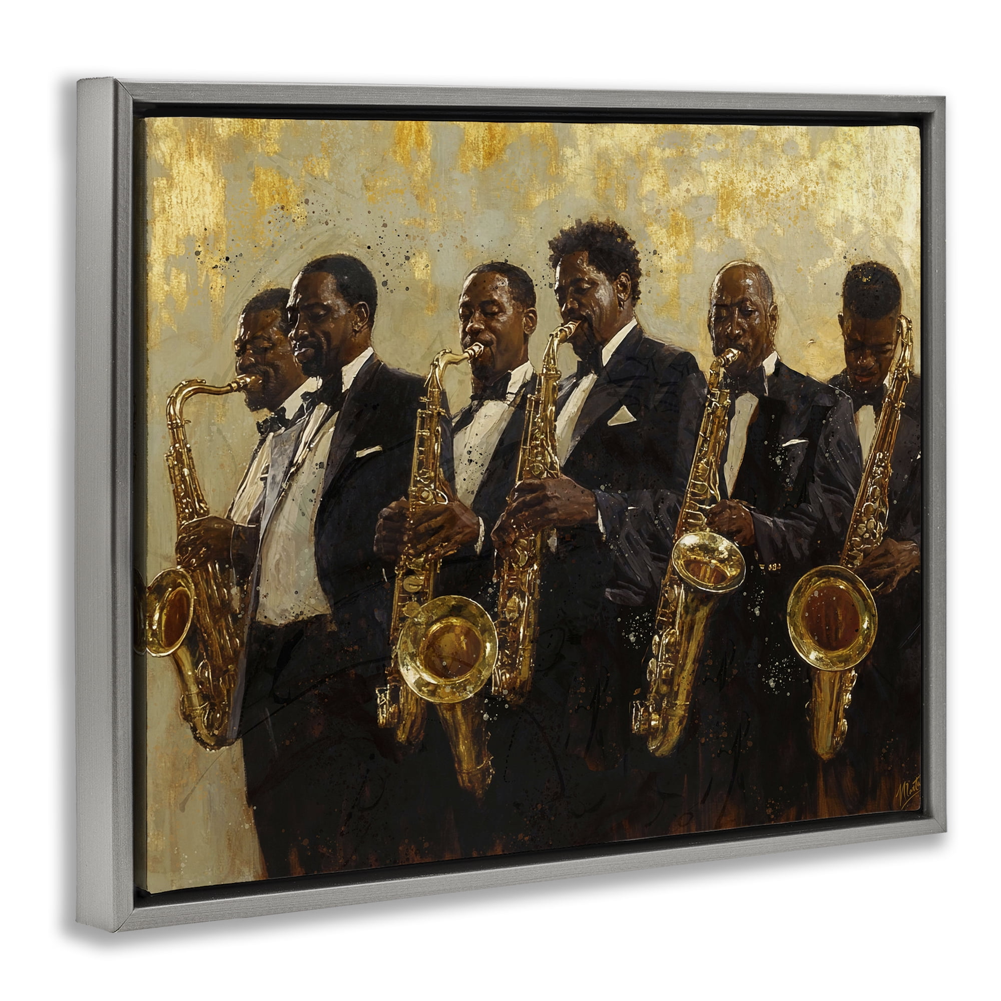 Golden Era Ensemble Gray Framed Floater Canvas Wall Art, design by Marta Wiley