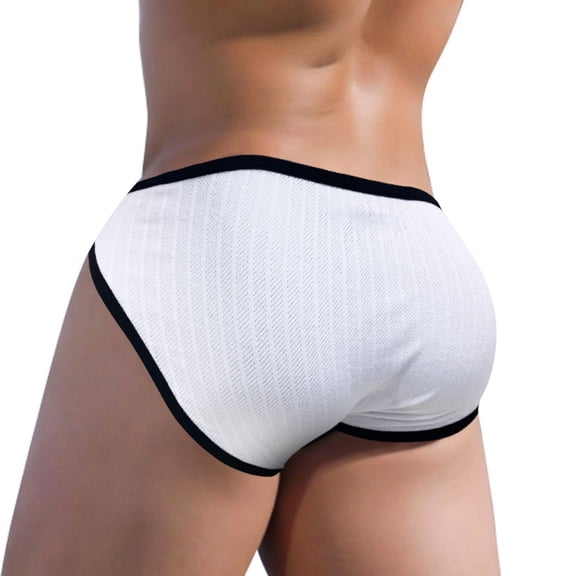 Vedolay Panties For Men Cotton Bikini Mens Underwear No Ride up Striped Briefs Panties Bikini Low Half Waist Brief,White M