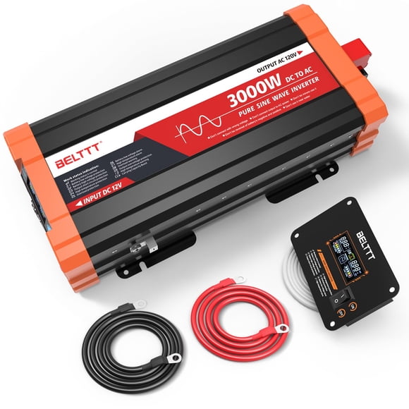 Inversor de Onda Senoidal Pura BELTTT 3000W de 12V a 120V CA con Doble Enchufe