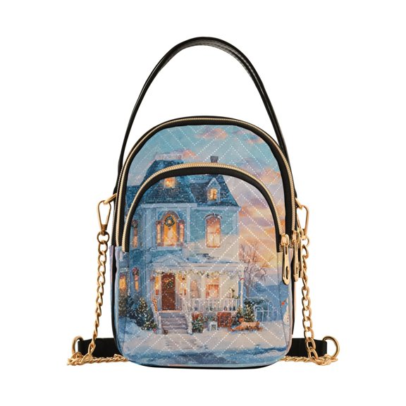 Women's Crossbody Handbag Shoulder Handbag 5.91x3.15x8.27 Inch Bank Card Bag Cash Bag Key Bag Snow Christmas House
