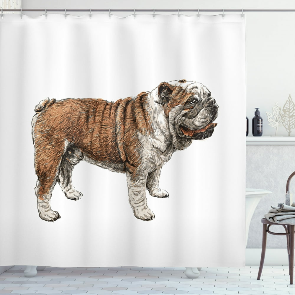 Bulldog Shower Curtain, Concept of a Side Profile Dog Sketchy Pet Lover