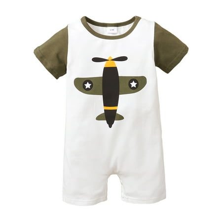 

KIMI BEAR Newborn Baby Boys Rompers 6 Months Newborn Boy Summer Bodysuits 9 Months Newborn Boy Little Airplane Print Short Sleeve Jumpsuits White