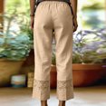 thumbnail image 5 of Lumtrix Cropped Cotton Linen Pants Women Drawstring Straight Leg Lace Patchwork Summer Casual Beach Boho Pants Capris with Pockets Beige XL, 5 of 5