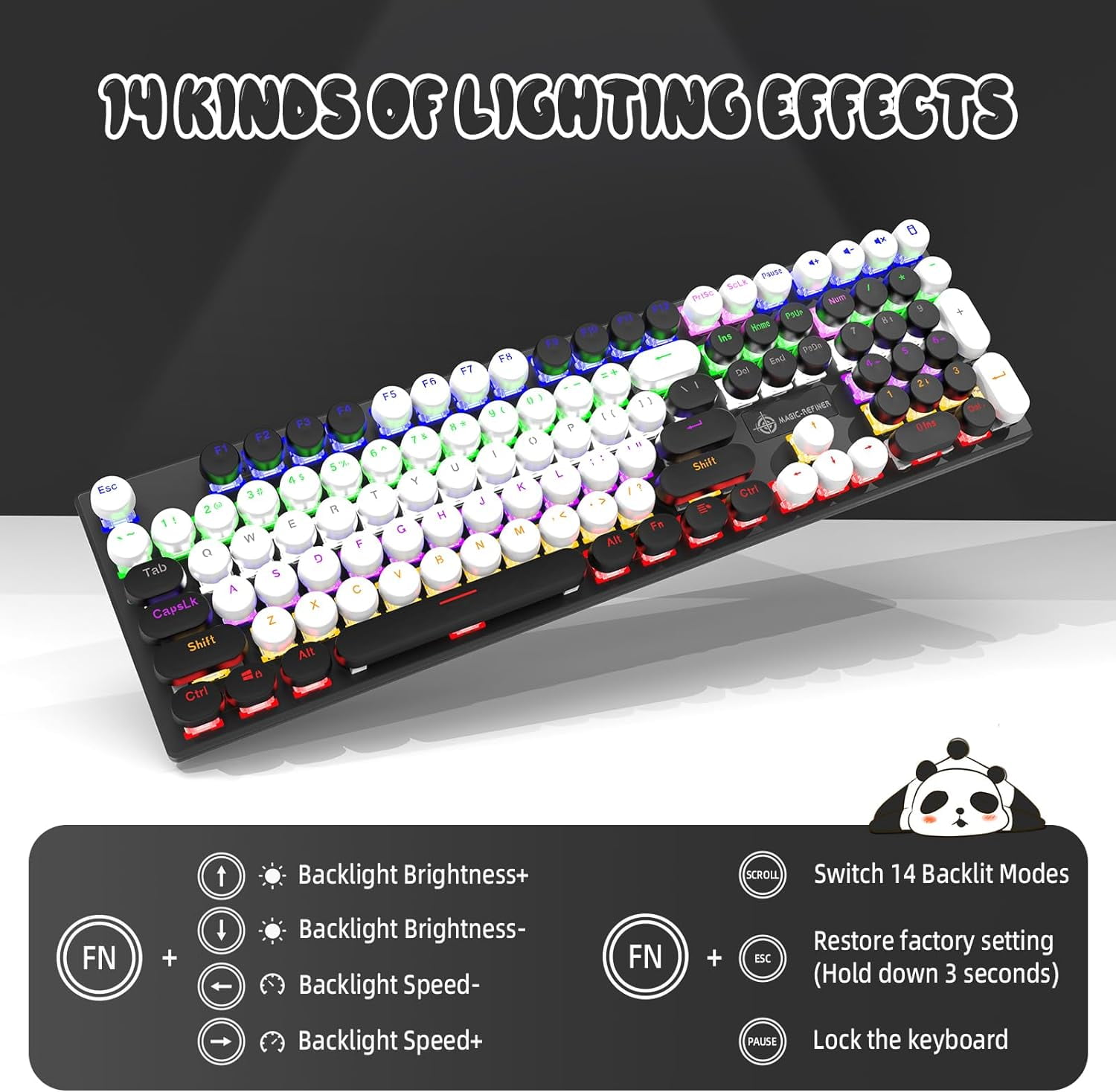 LexonElec Backlit Keys Wired Gaming Keyboard with Keycap Puller, White