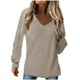 thumbnail image 2 of AXXD Basic Oversized Shirts for Women Summer 2024 Solid V-Neck Long Sleeve Casual Knit Top Blouse, 2 of 3