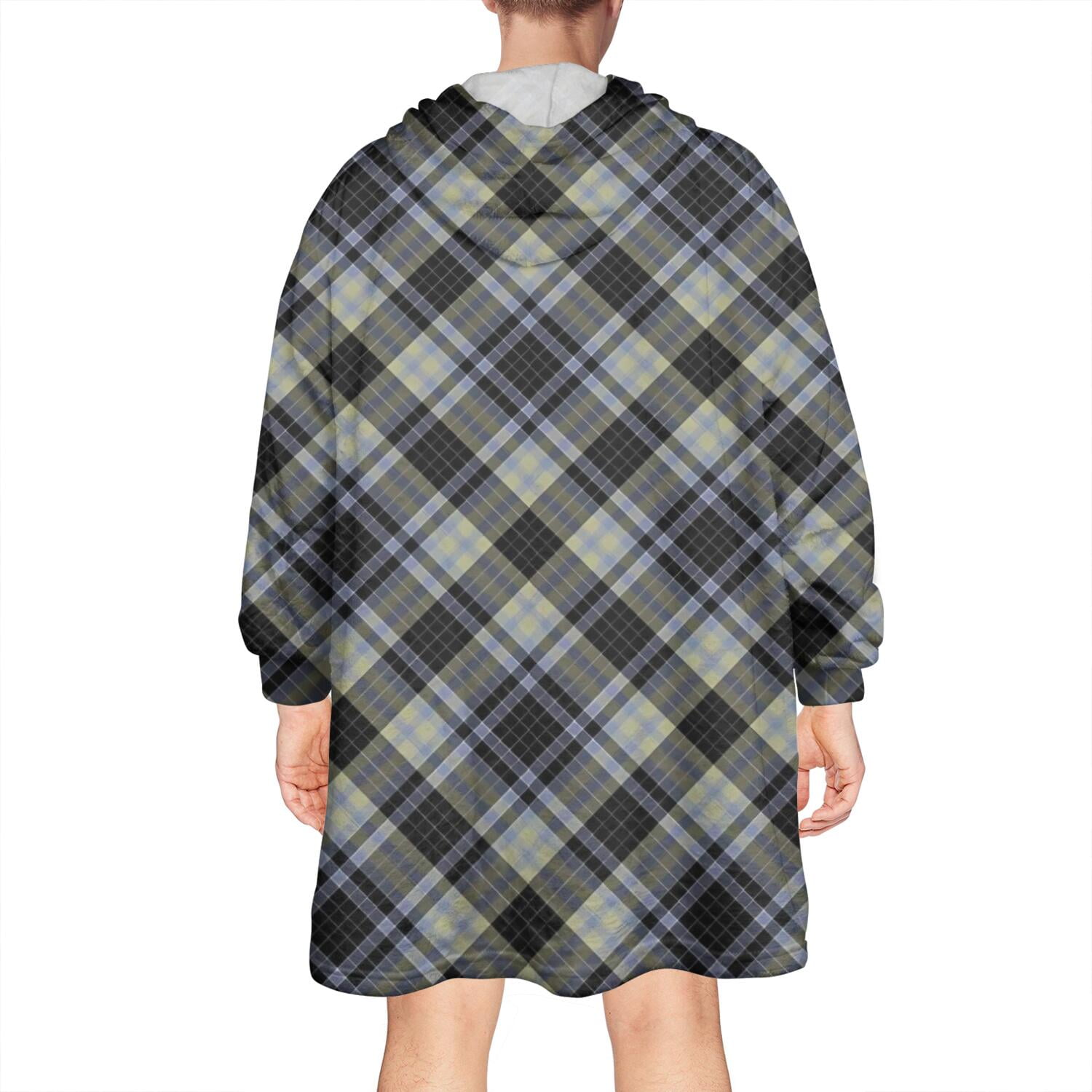 Gray Black Checkered Pattern Wearable Oversized Blanket,Wearable Blanket Hoodie for Adults,Cozy Hooded Blankets with Super Pockets,Super Warm Fuzzy Pullover for Women & Men