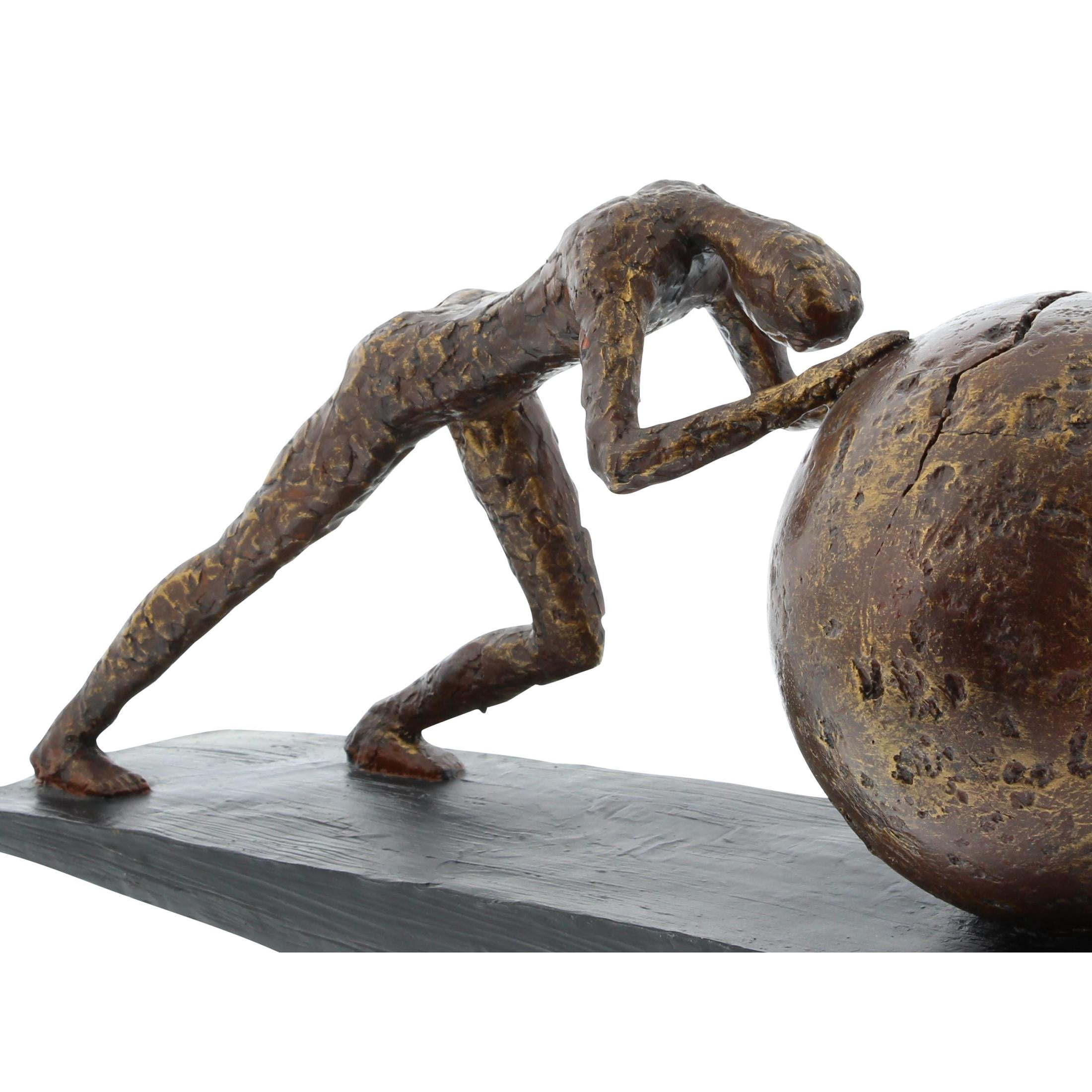 5" x 8" Brown Polystone People Sculpture with Ball, by DecMode