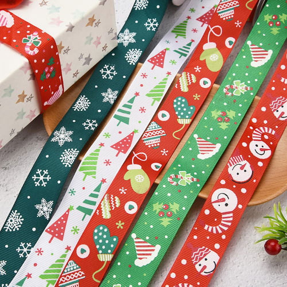 JNANEEI Home Decoration Hair Bows DIY Christmas Ribbon Double Wired Edge  Ribbon Printed Grosgrain Ribbons for Gift Wrapping 
