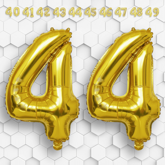 Gold Number 44 Mylar Foil Balloon 32" - Helium or Air Inflatable Metallic Balloons for 44th Happy Birthday Party, Anniversary, Graduation Decorations
