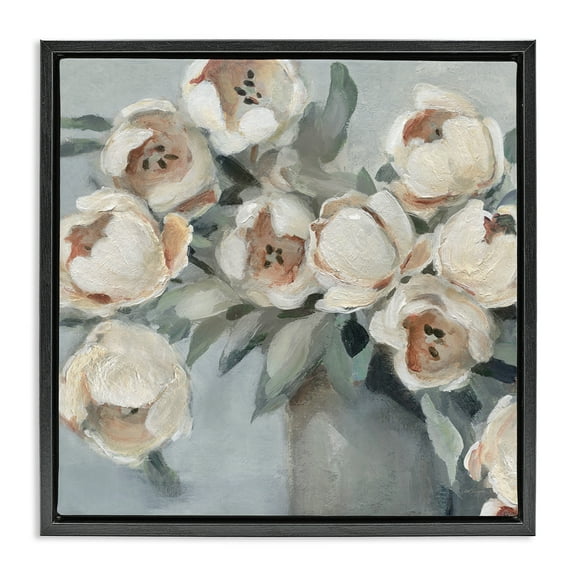 Stupell Industries Blooming Round Peonies Plants & Flowers Painting Black Floater Framed Canvas Art Print Wall Art, 18 x 18