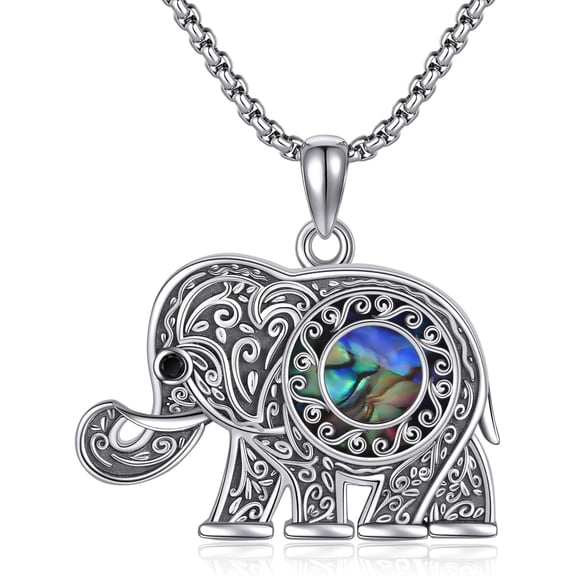 JUSORA Elephant Necklace 925 Sterling Silver Elephant Pendant Necklace With Abalone Shell Good Luck Elephant Jewelry Gifts For Women