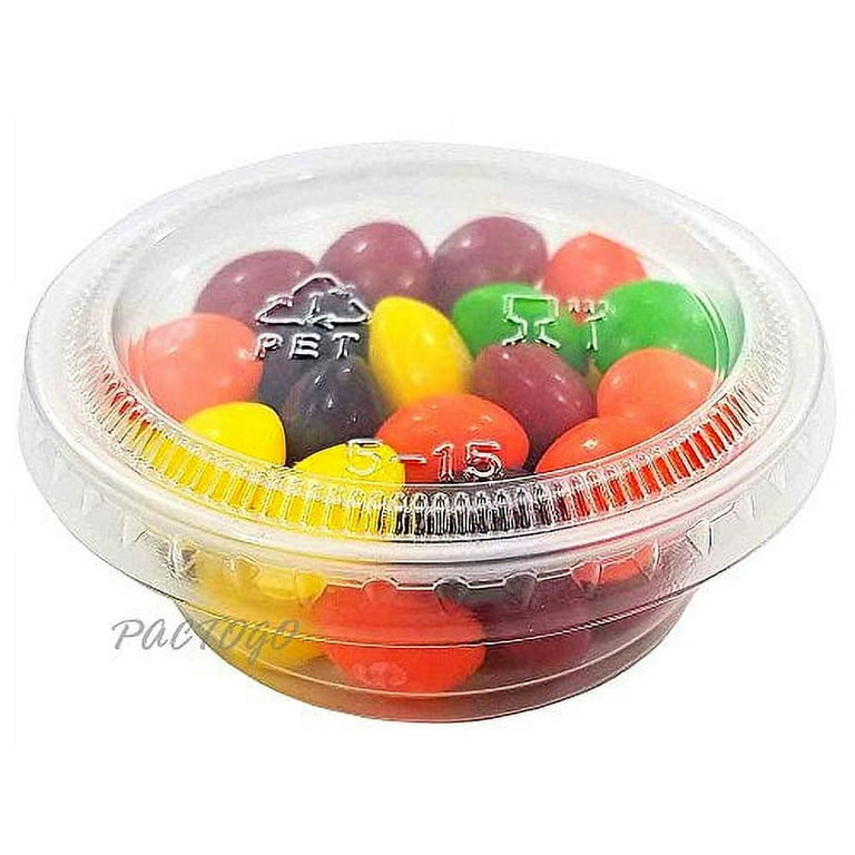 Empress 1.5 oz. Clear Plastic Disposable Portion Souffle Container Food Cups with Lids (Pack of 100 Sets)