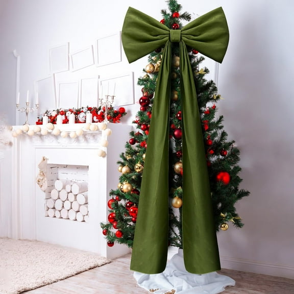 19.69 x 70.8 Inches Christmas Extra Large Velvet Bows Christmas Tree Topper Decor Giant Xmas Tree Toppers Bows for Home Wreath Wall Backdrop Birthday Wedding Party Decorations(Dark Green)